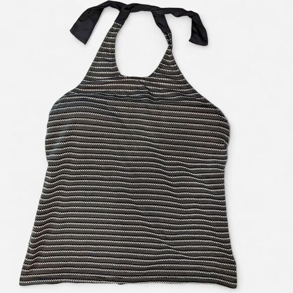 Liz Claiborne Black and White Striped Halter Tankini Swimsuit Top - Picture 1 of 6